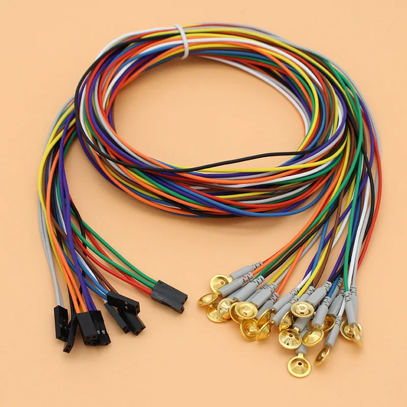 2 Pins Dupont plug EEG/AEEG/VEEG cable,Gold-plated copper electrode,1.5m cable for EEG cap,10 color*2.