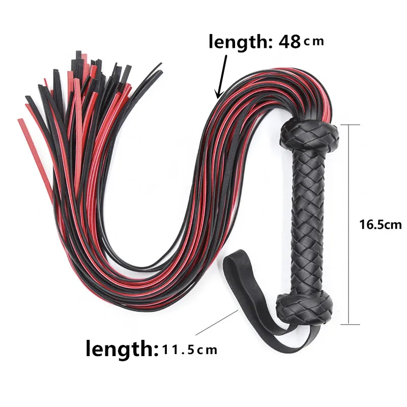 Fetish Black&Red PU Leather Whip Flogger Handle Spanking Paddle Knout Flirt BDSM Adult Game Erotic Sex Toys for Women Couples