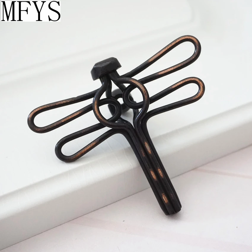 Hollow Dragonfly Shape Vintage Furniture Handles Unique Black Cabinet Door Knob Antique Dresser Wardrobe Pulls Kitchen Accessory