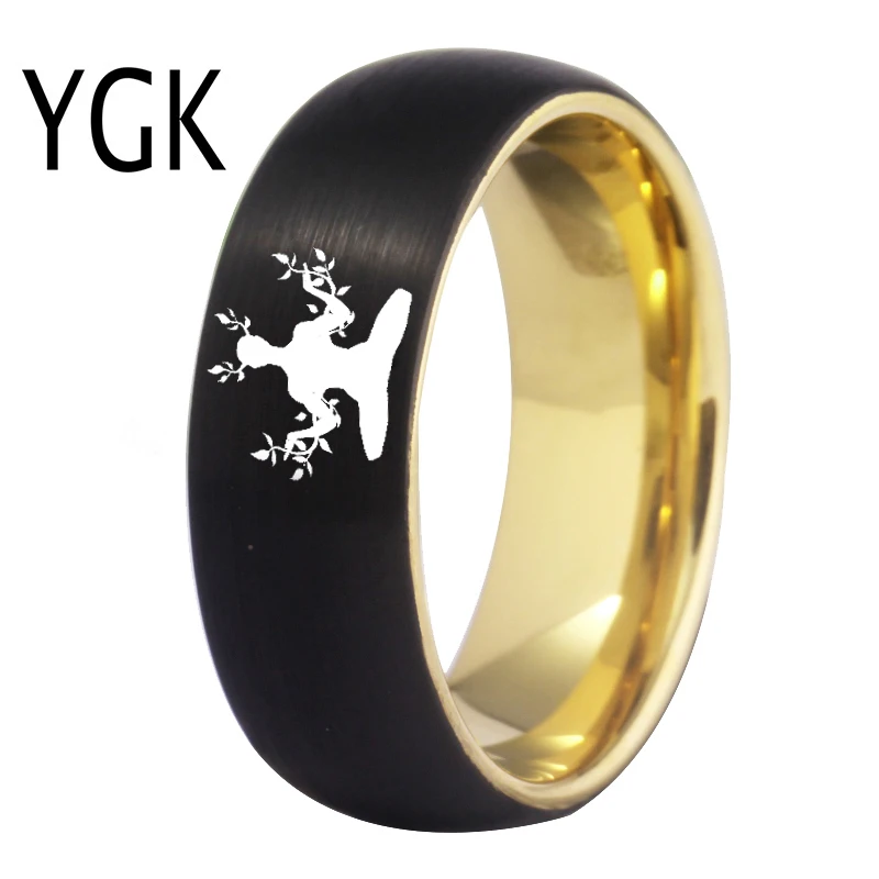 

YGK Jewelry Yoga Meditation Design Matte Black Golden inside Tungsten Ring New Men's Wedding Engagement Anniversary Gift Ring