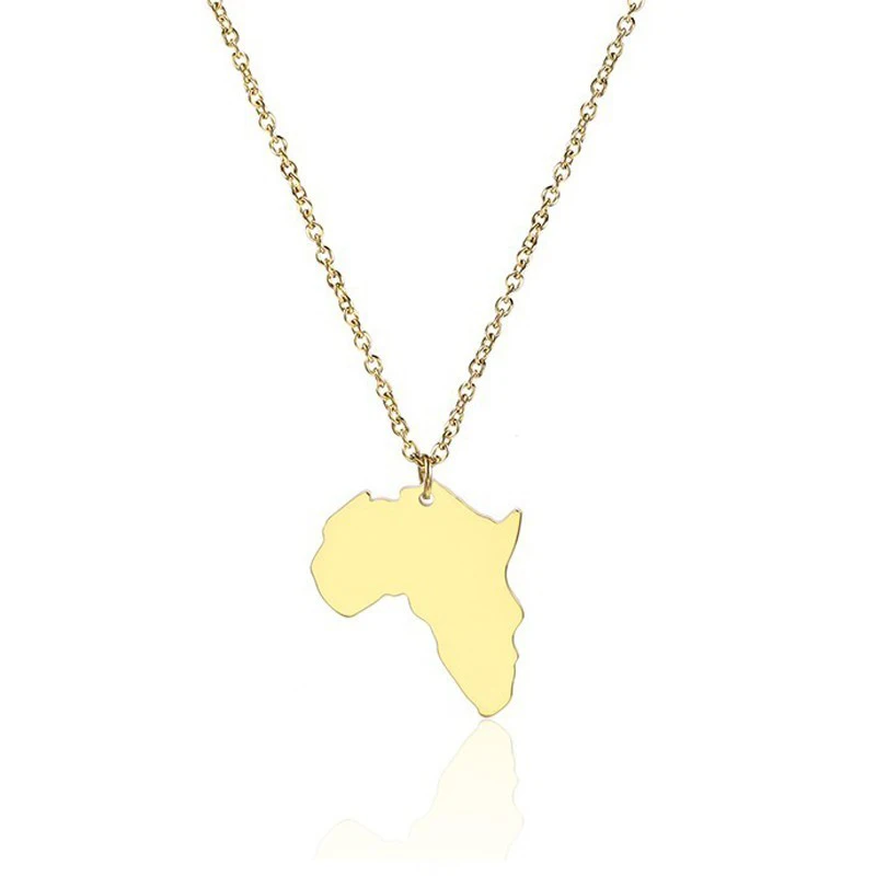 Gold Africa Map Pendant Continent Necklace Stainless Steel Ethiopia Pendant African Round Map Necklaces Jewelry For Women