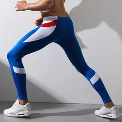 Męskie spodnie kompresyjne męskie legginsy legginsy do biegania leginsy sportowe Sexy Patchwork lekkoatletyka trening joga spodnie Fitness odzież sportowa