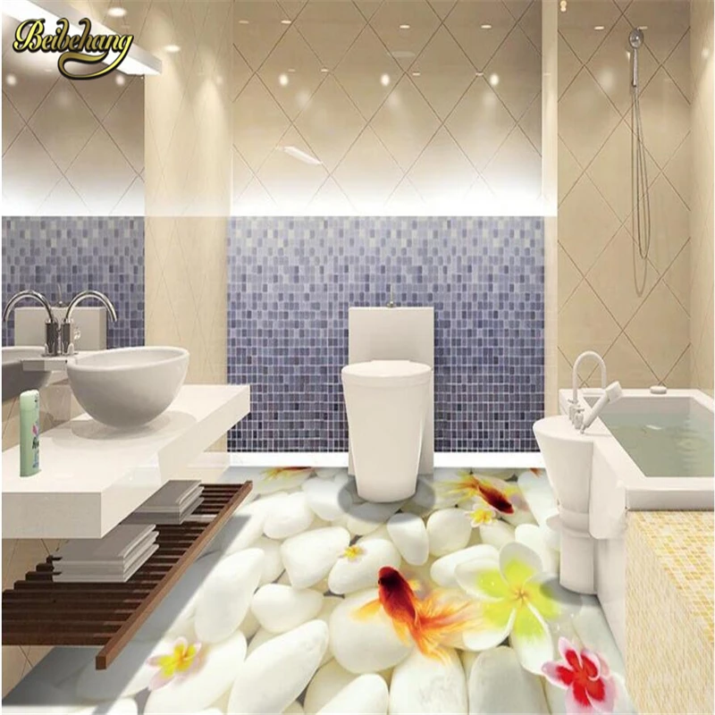 beibehang goldfish pebbles Custom Photo Floor Wallpaper Living Room Bathroom Floor Mural Paintings PVC Self-adhesive Wall paper