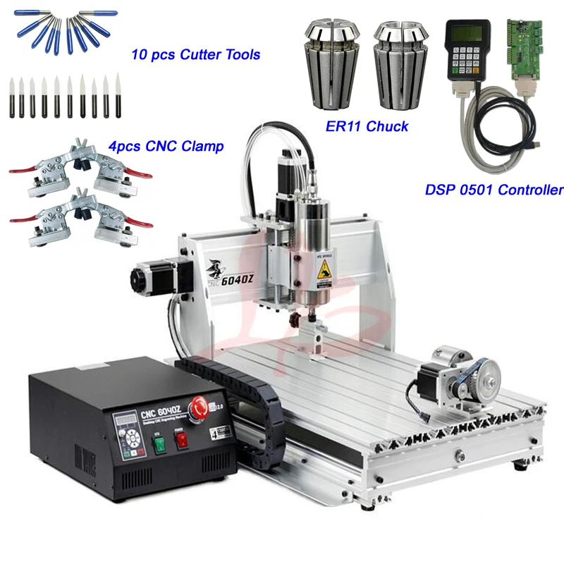 

1500W 4 Axis Engraving Machine CNC 6040 1.5KW Spindle Metal Cutting Machine with DSP 0501 MACH3 Controller