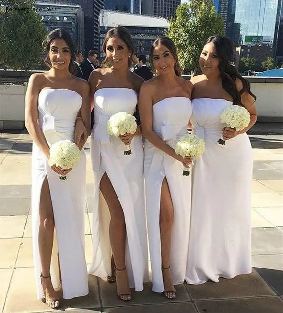 2019 Long Bridesmaid Dress Strapless Split Summer Country Garden Formal Wedding Party Guest Maid of Honor Gown Plus Size