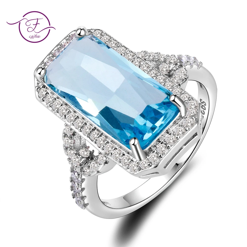 

Silver Jewelry Rings For Women Hot Sale Rectangle Sapphire Ring With Clear Zircon Stones 4.5g Daily life Decoration Accessories