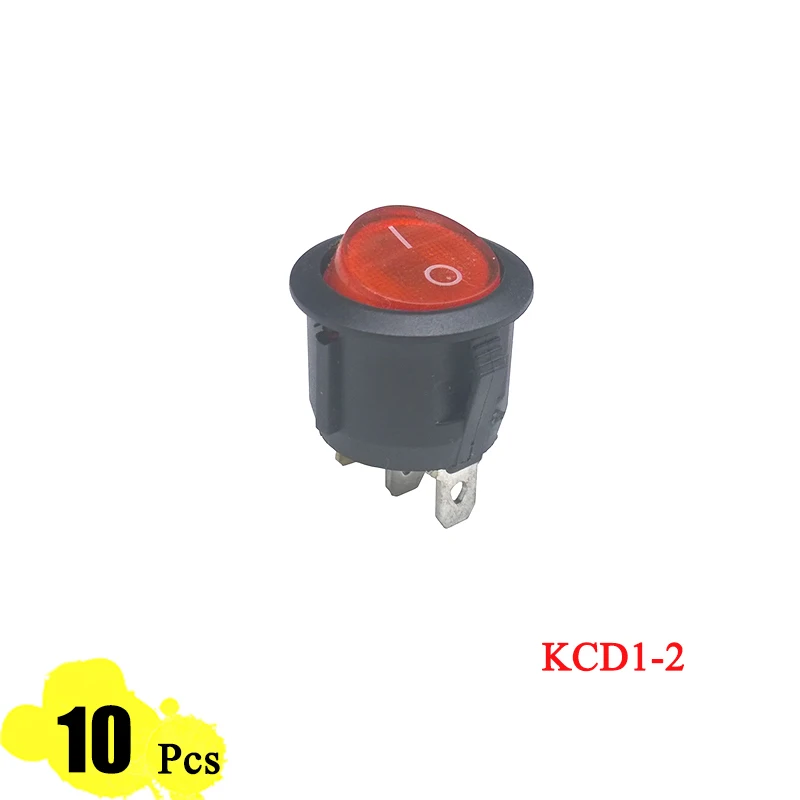 50 pieces/lot KCD1-2 23mm LED Round Button SPST 3PIN Snap-in ON/OFF Position Snap Boat Rocker switch with light 6A 10A Copper