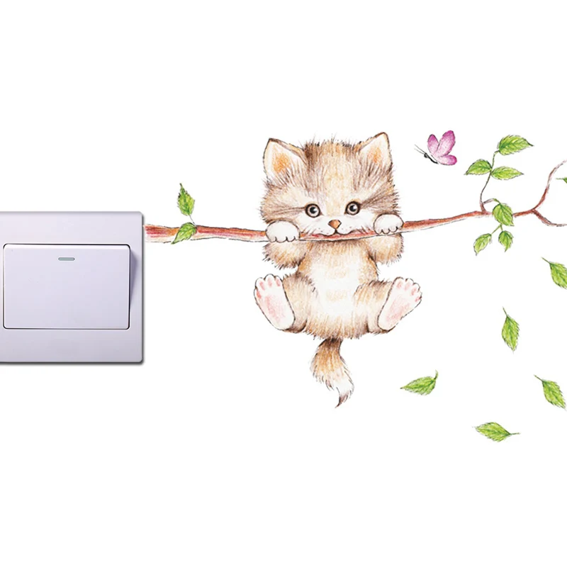 Lovely 3D Cats Dogs Switch Sticker for Home Decor Living room bedroom cute Animal Vinyl Decal Art Poster switch wall Stickers