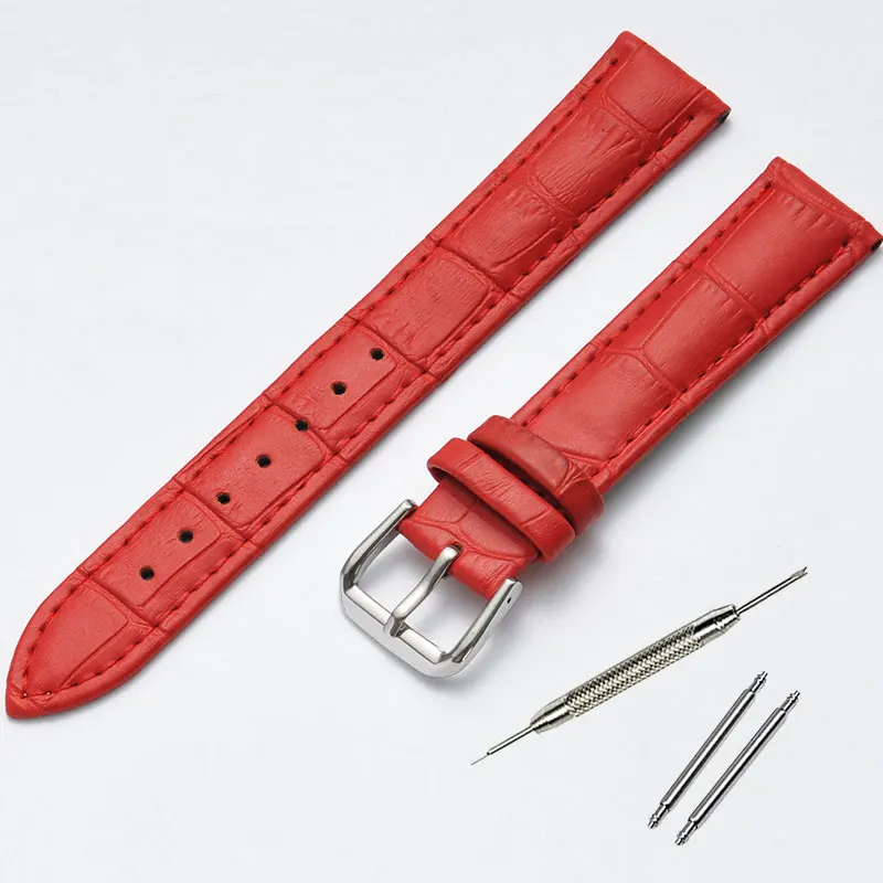 13 14 15 16 17 18 19 20 22 mm Genuine leather watchband watch belt strap wristwatches band female red white black