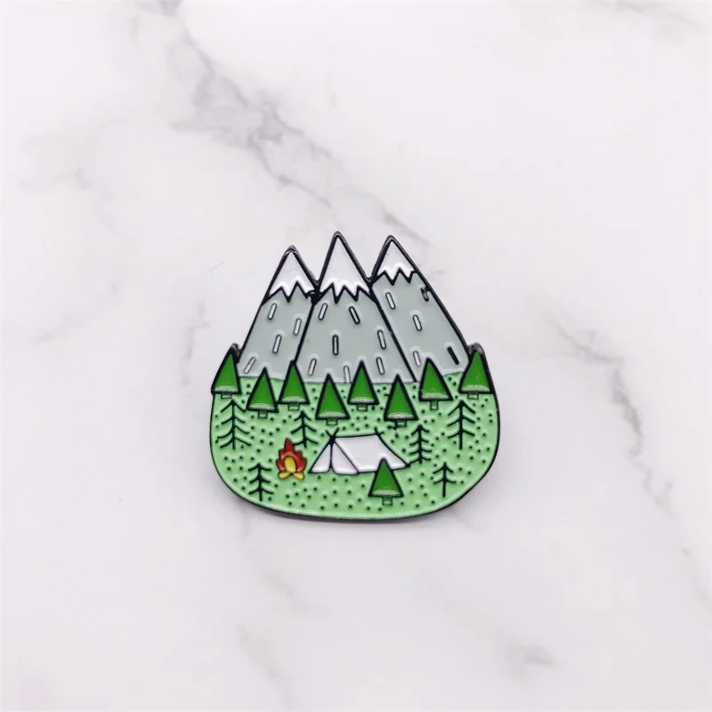 Mountains Wood Jungle Brooch Peak Nature Forest Camping Adventure Amateur Enamel Pin Badge Hat Bag Fashion Women Jewelry Gift