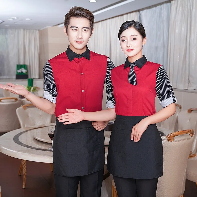 

Waitress Work Clothes Jacket Long Sleeves Hot Pot Shop Uniform Restaurant Cafe Catering Hotel Breathable Waiter Overalls H2343