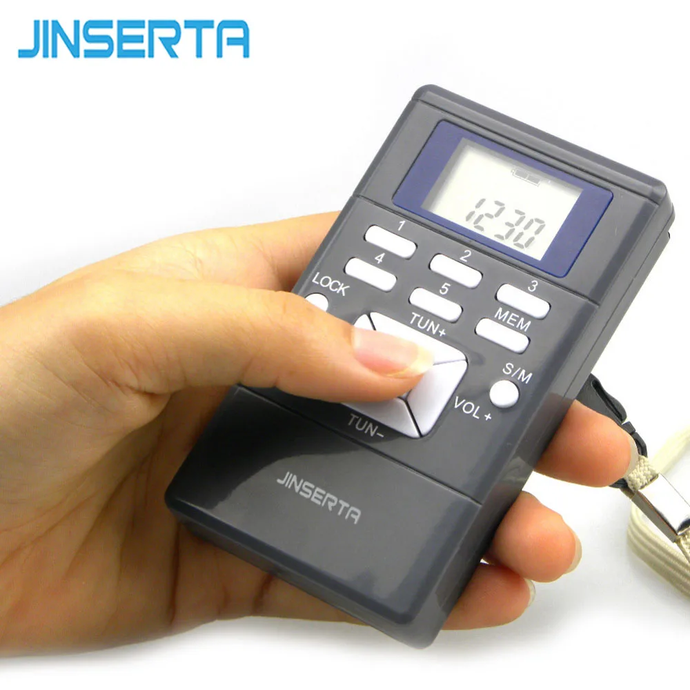 JINSERTA Portable Mini Radio Frequency Modulation Digital LED Display Radio Receiver Signal Processing +Earphone+Lanyard