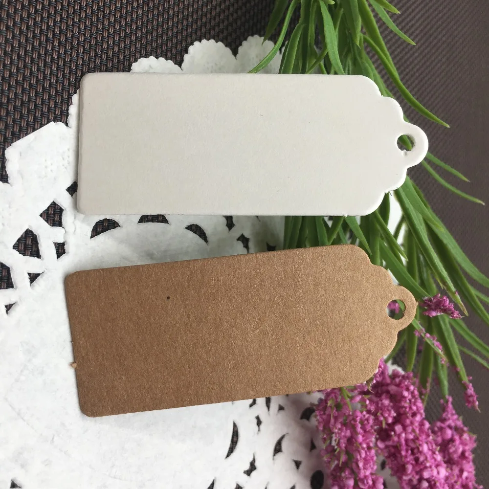 

200Pcs/Lot Vintage Style Natural Kraft Paper Price Hanging Tag Scallop head For Letter Name Jewelry Paper Tags 6x2.5cm