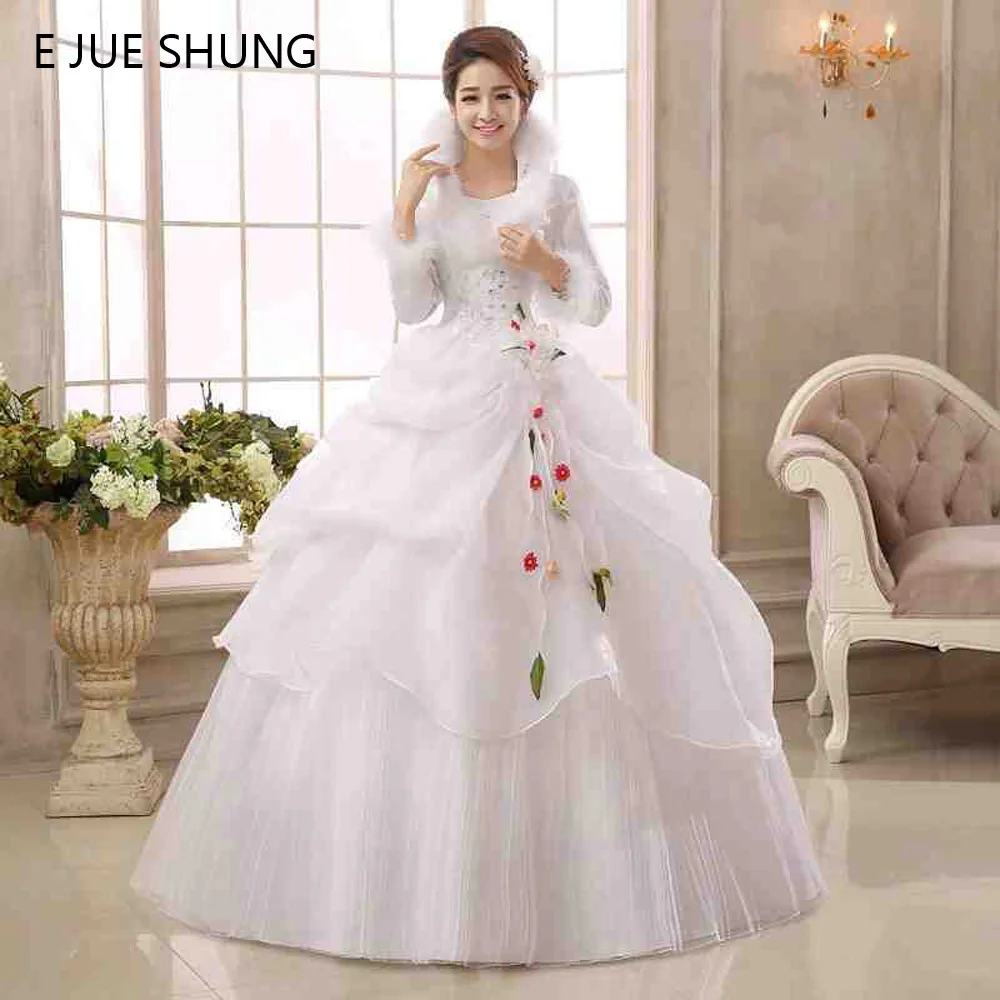 

Winter Warm Wedding Dresses Muslim White Organza Long Sleeves Wedding Gowns Bridal Dress