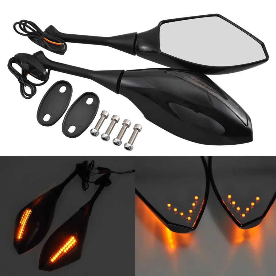 Motorcycle LED Turn Signals Indicator Rearviews Side Mirrors Fairing Mount For Honda CBR 300 600 900 1000 RR GSXR FZ1 FZ6