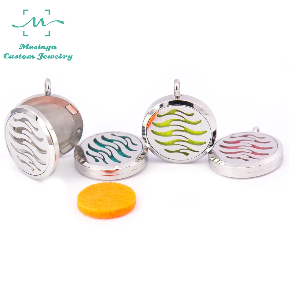 10pcs mesinya the wave of life (30mm) Aromatherapy / Essential Oils 316L Stainless Steel Diffuser pendant Necklace