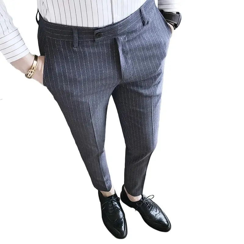 

Men's British wind striped business suit pants / 2018 fashion stretch Slim high quality feet large size slim pants