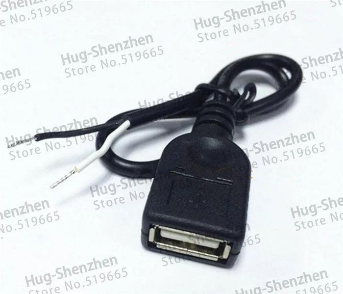 High quality USB female socket data adapter plug jcak Cable ,2Pin 2A3A ,Soldering ,DIY ,30CM  100pcs/lot