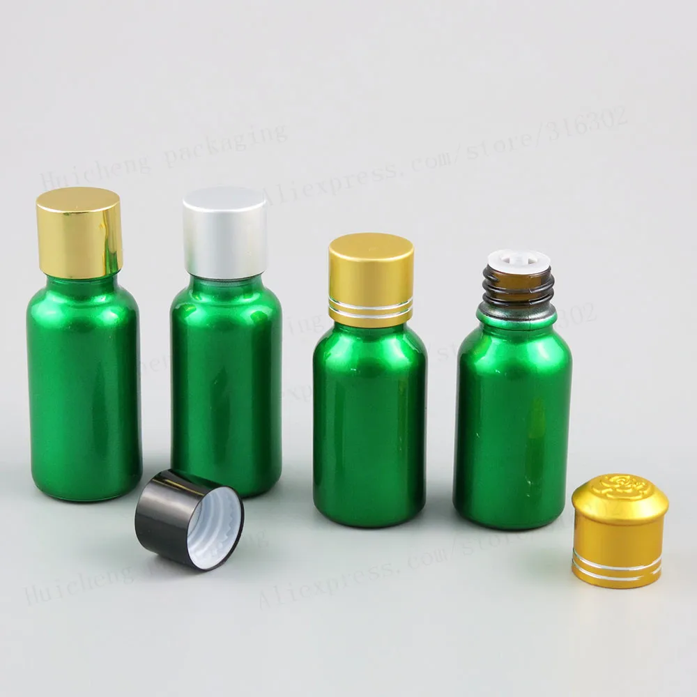 200 x Empty 15ml 20ml Paint Green Glass Essential Oil Bottles Container with Orifice Reducer Aluminium Lids