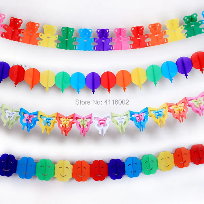 100sets Colorful paper heart flower bear balloon garland Kid birthday party Banner Flag Wedding hang Banner Decor Supplies