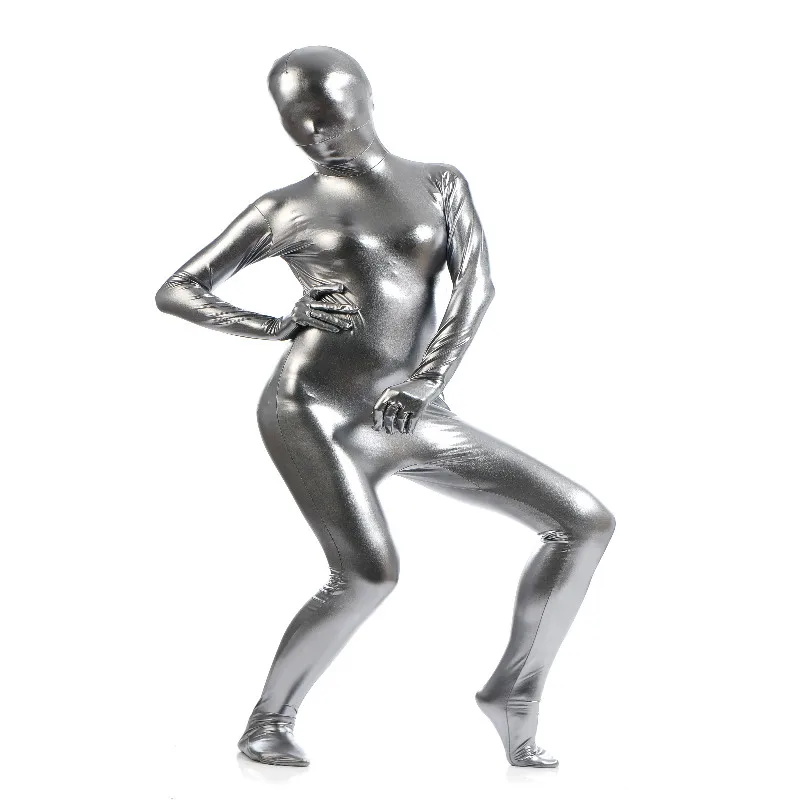 Gesikai Unisex Shiny Metallic Zentai Suits Lady Adult Shiny Full body Shiny zentai body costumi di Halloween