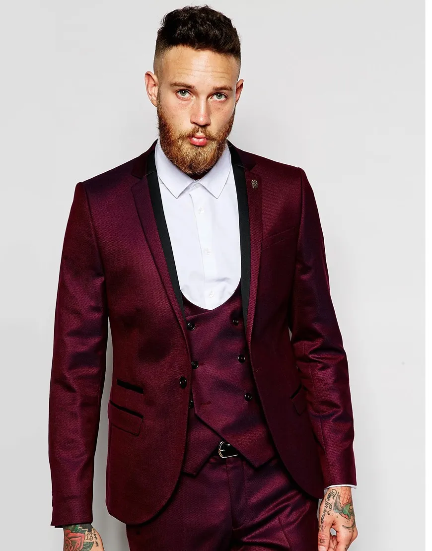 

Brand New Groomsmen Notch Lapel Groom Tuxedos Burgundy Jacket Men Suits Wedding Best Man Blazer (Jacket+Pants+Tie+Vest) B987