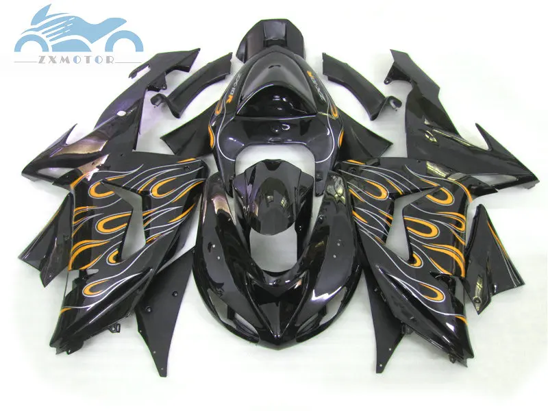 Upgrade your fairings kit for KAWASAKI Ninja ZX10R 2006 2007 motor sports racing fairing kits ZX 10R 06 07 orange black flames