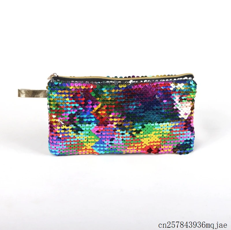 60pcs Mermaid Glitter Clutch Bag Make Up Pouch Women Reversible Sequins Fashion Handbag Lady Cosmetic Bag