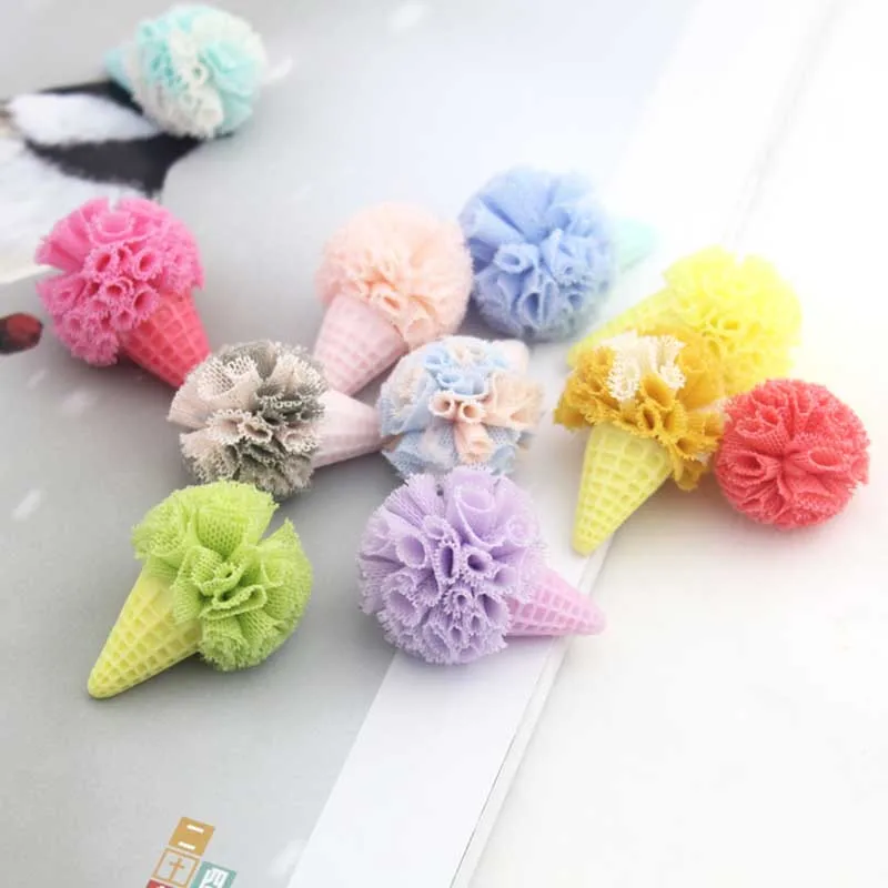 20pcs/lot Mix color 3.2*2.5cm Flower Ball ice cream For Children Hair Accessories and DIY handmde Artificial Flowers