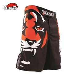 SUOTF Il nuovo 2015 tigers stampa MMA allentato guantoni da boxe muay Thai pantaloncini Sudore ad asciugatura rapida formazione lotta Globale di trasporto trasporto libero