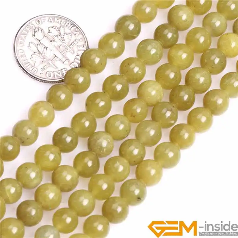 4mm 6mm 8mm A Grade Natural Yellow Olive Jades Round Gem Stone Semi Precious Beads For Jewelry Making 15\