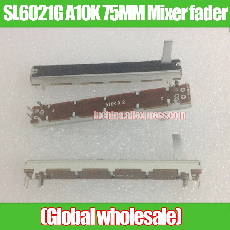 

7pcs SL6021G A10K 75MM Mixer Slide Potentiometer / Shank Length 15MMC A10Kx2 Dual Channel Fader variable resistors