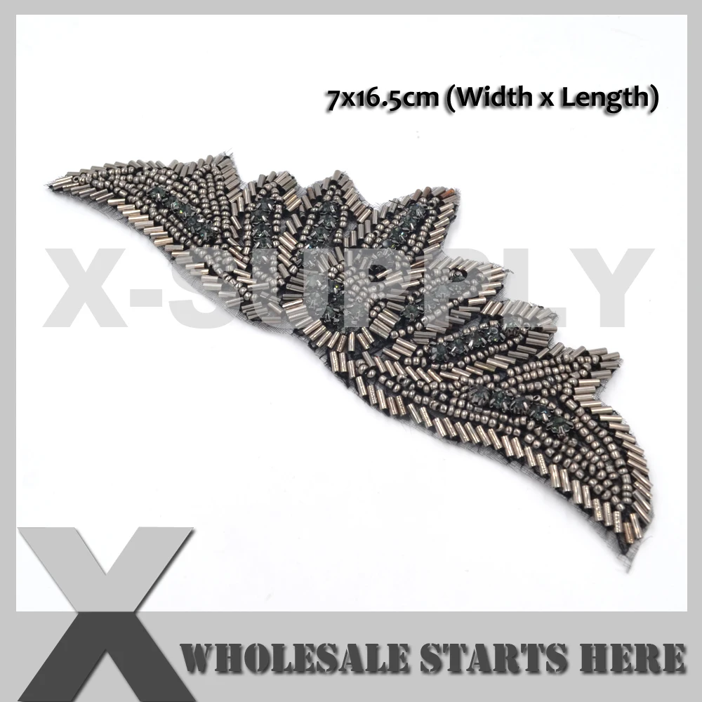 (7x16.5cm) Crown Grey Ion On Rhinestone Appliques for Wedding Bridal Dress,Headbands,X1-RAT2545