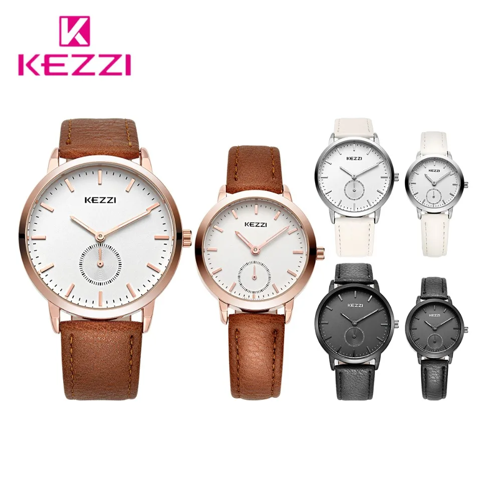 Kezzi Paar Horloges Vrouwen Jurk Horloges Mannen Casual Lederen Band Horloge Minnaar Horloges Klok Relogio Feminino Relogio