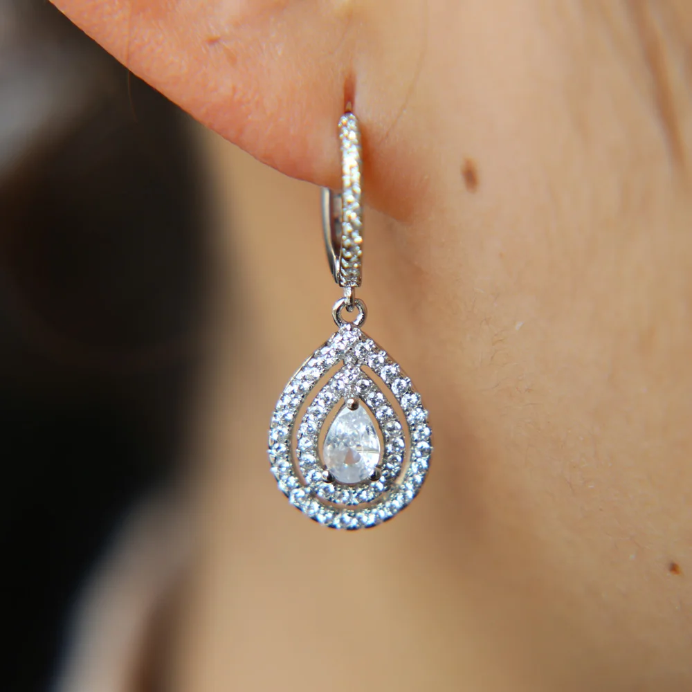 

2018 wedding engagement bridal gift tear drop water drop micro pave AAA sparking cz stone clip on dangle earring fashion