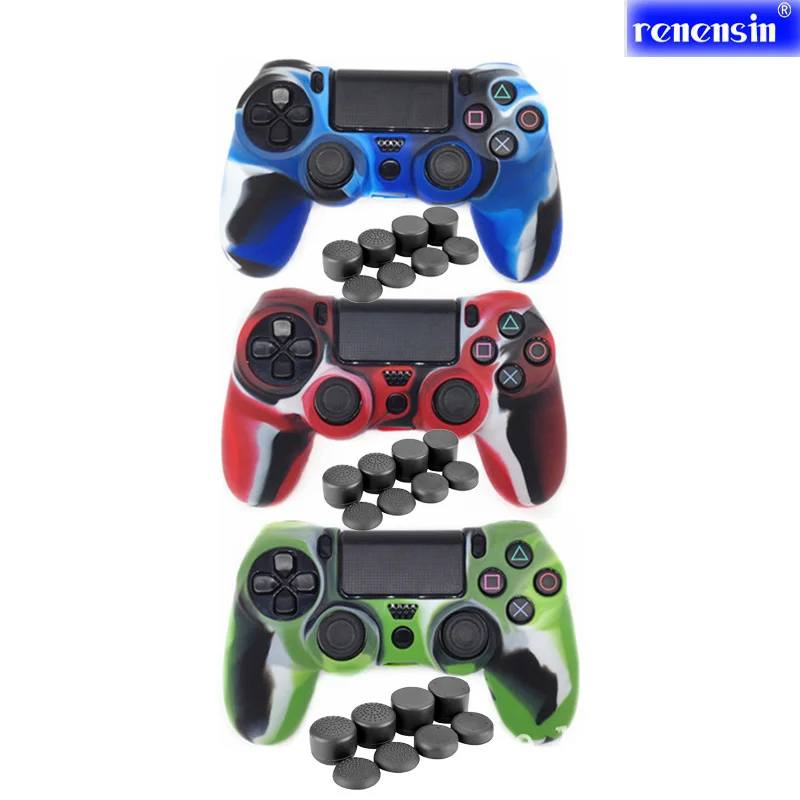 Новый чехол Renensin 9 в 1 для контроллера Sony Dualshock 4 PS4 Pro Slim, противоскользящий силиконовый резиновый чехол, чехол + колпачки для кнопок