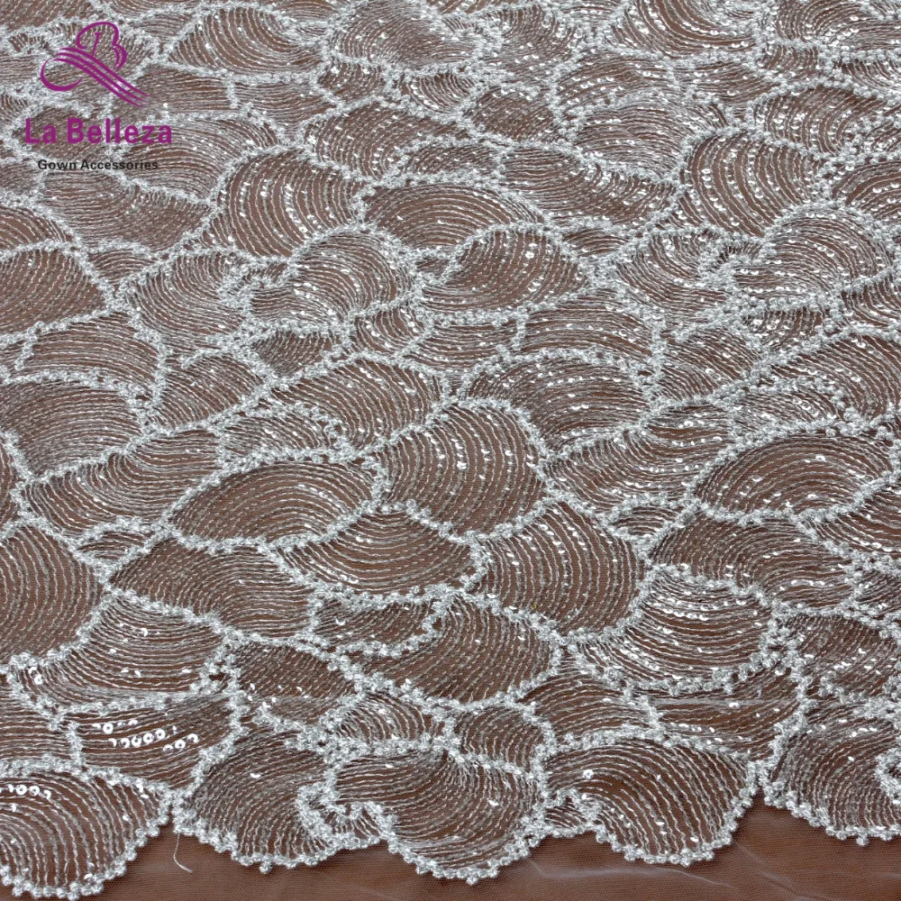 Off white french rayon with sequins embroidery tulle mesh lace fabric wedding/evening dress lace fabric 130cm by yard