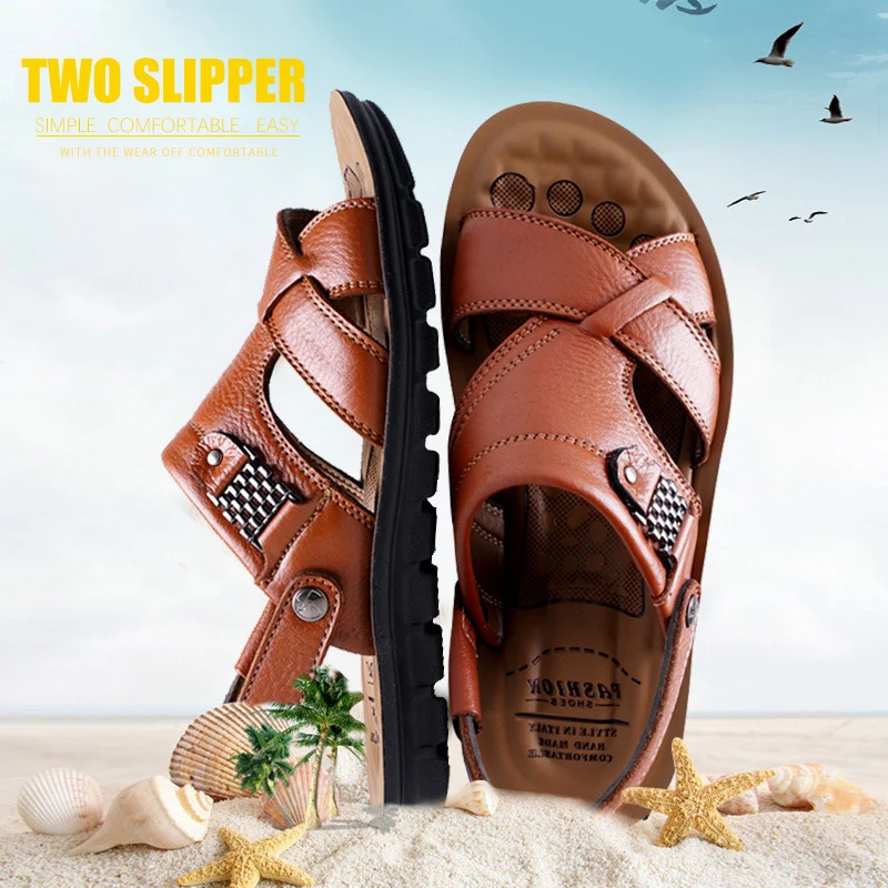 Big Size47 48 Men Leather Sandals Summer Classic Men Shoes Slippers Soft Sandals Men Roman Comfortable Outdoor Walking Footwear