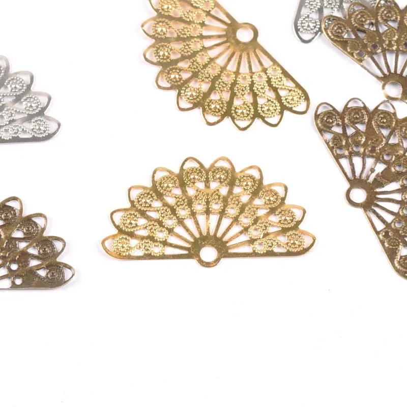 20pcs mix Filigree hollow Fan Wraps Connectors Metal Crafts Gift Decoration DIY Findings Scrapbooking craft ykl0752