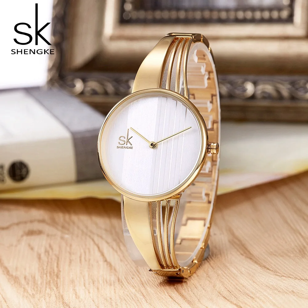 Shengke Fashion Gold-plated Women Watches Charm Luxury Ladies Wristwatch Bracelet Quartz Saat Montre Femme Relogio Feminino