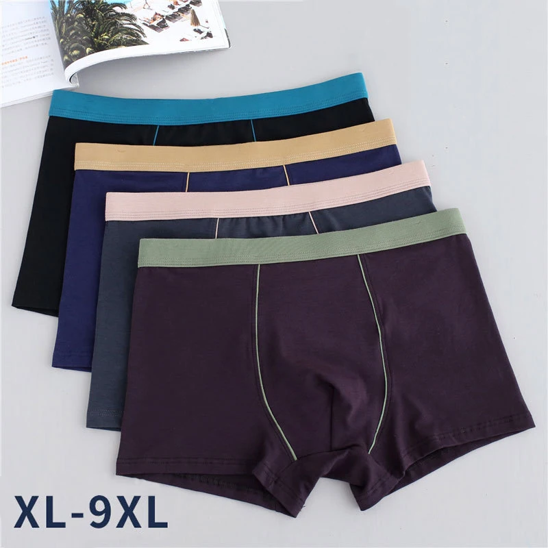 4PCS Men Pure Cotton Oversize Boxer Soft Underwear Male Solid Boxer Plus Size Scrotum Care Big Shorts Underpants Flexible 9XL