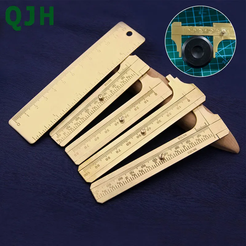 Millimeter / Inches Double Scale Vernier Caliper Ruler Brass Copper Ruler Precision Measuring Instrument DIY Sewing Leather Tool