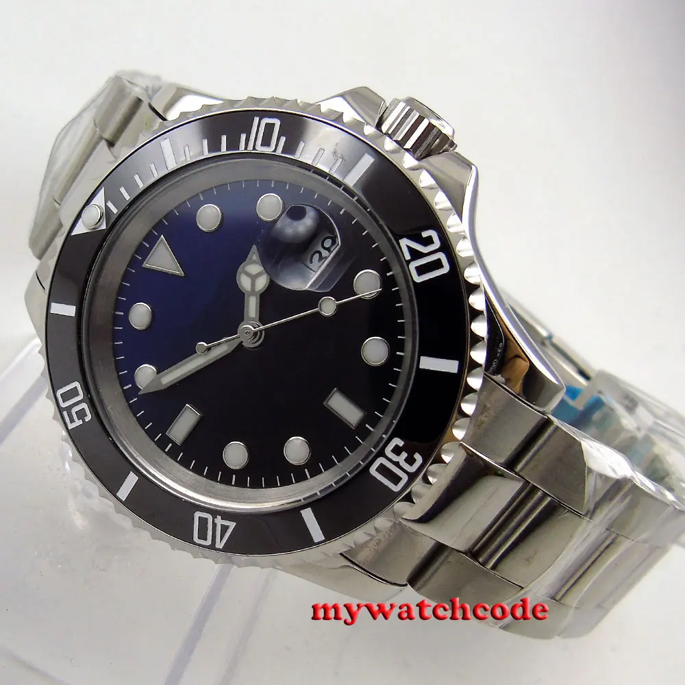 

40mm Bliger Black Blue No Logo Dial NH35A MIYOTA 8215 Sapphire Crystal Ceramic Insert Unidirectional Bezel High Quality