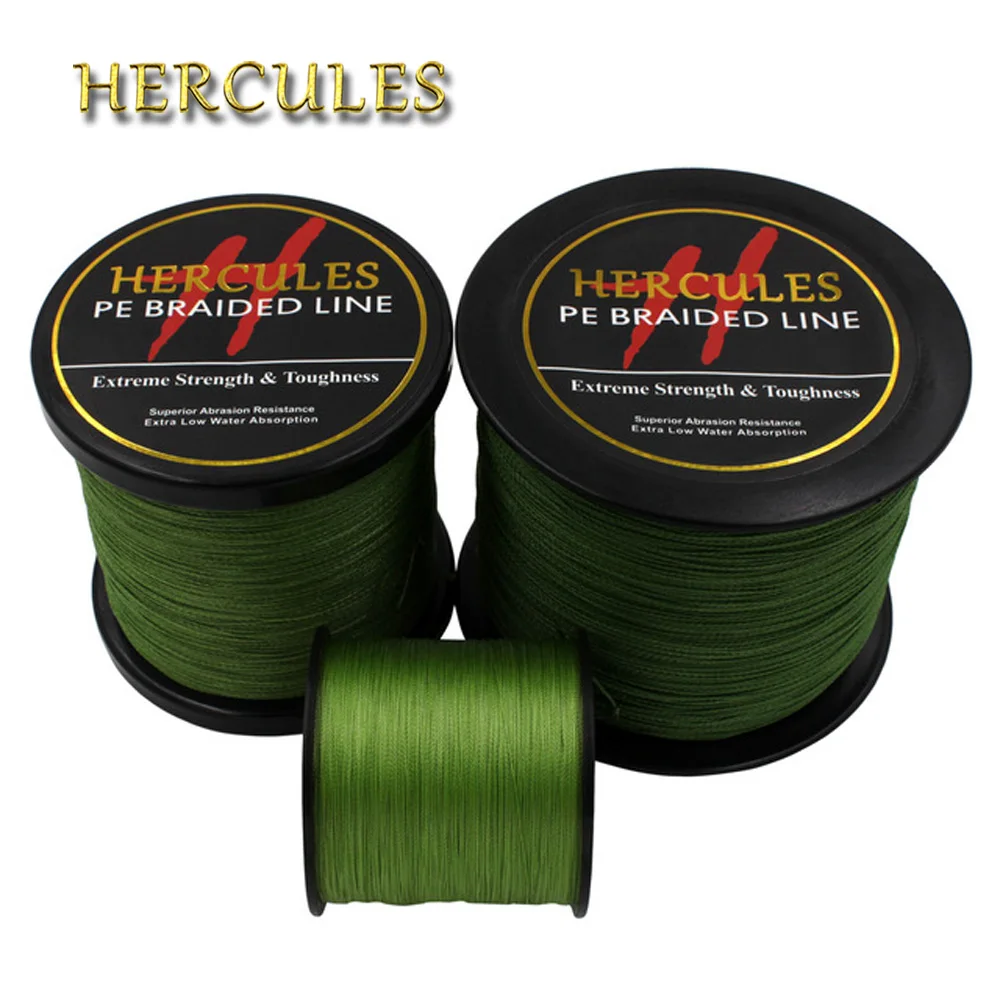 Hercules Pe geflochtene Angelschnur Armee grün Hengels port Multi filament Angels chnur 4 Stränge 300m 500m 1000m 1500m 2000m m