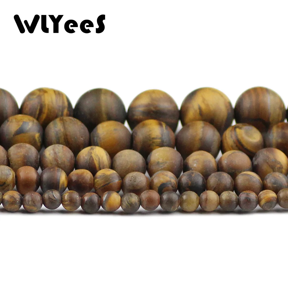 WLYee Dull Polish Matte Yellow Tiger Eye Frost Natural Stone beads 4/6/8/10/12 MM Round Loose bead Jewelry bracelets making DIY