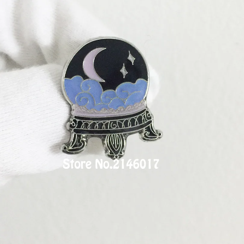 

50pcs Custom Lapel Pins Metal Craft Crystal Ball Enamel Pin 1'' Halloween Mystic Occult Spooky Witch Fortune Telling Brooch