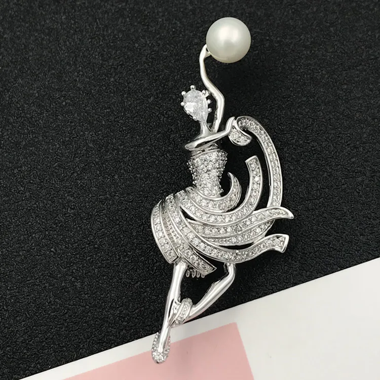 DIY Brooch Accessory Silver Plated BALLERINA GIRL Pearl Breastpin Fittings Silver&Gold Color Handmade Jewelry Settings 3Pcs/Lot