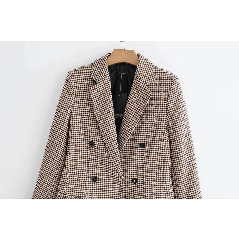 2018 Autumn Women Brown Plaid Blazers Female Jackets for Women-s Outwear Feminine Office Ladies Notched Collar Tops Suits Sets