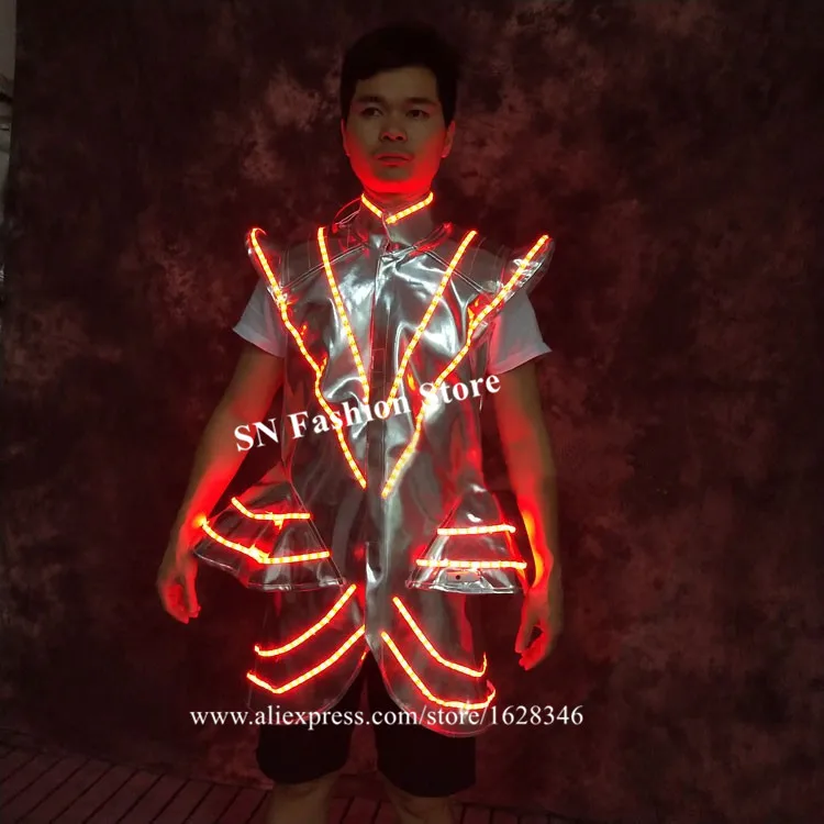 P73 Party bar wears stage luminous costumes silver led jacket robot men suit performance dress glowing light outfits show clothe