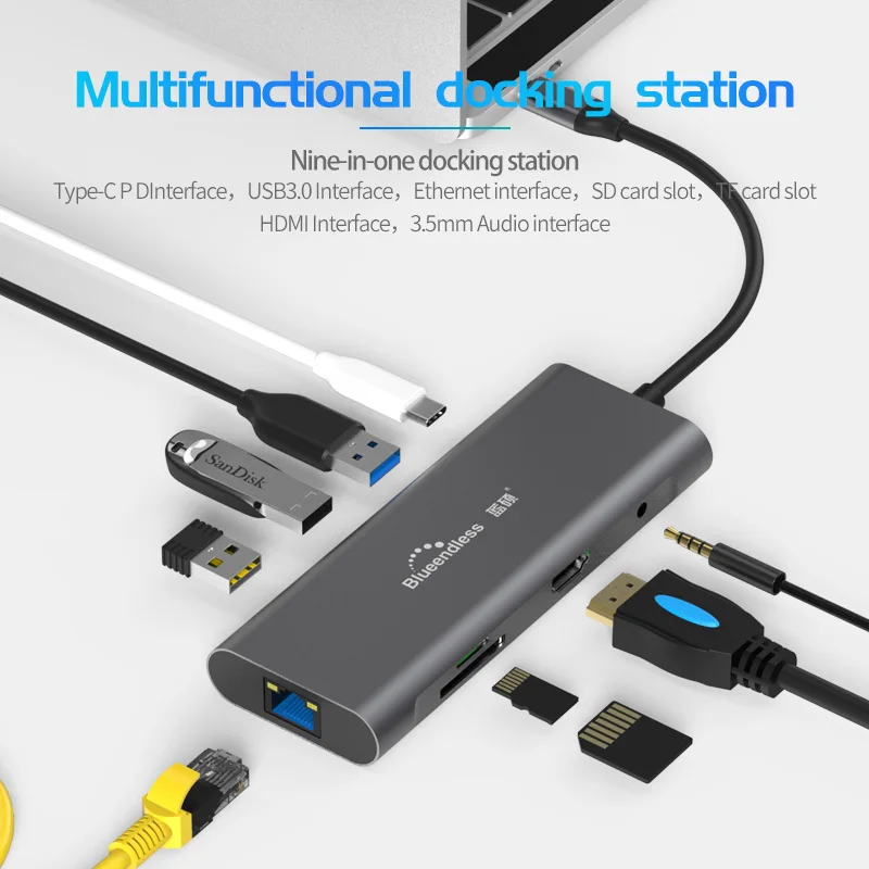 Imagem -03 - Blueendless Usb-c tipo c 3.1 Divisor Portas Usb c Hub para Multi Usb 3.0 Hdmi Adaptador para Macbook Pro Acessórios Usb c Hub